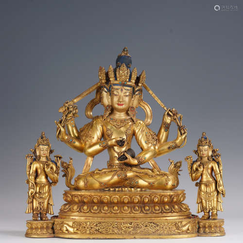 Gilt-Bronze Figure of Buddha and Attendants
