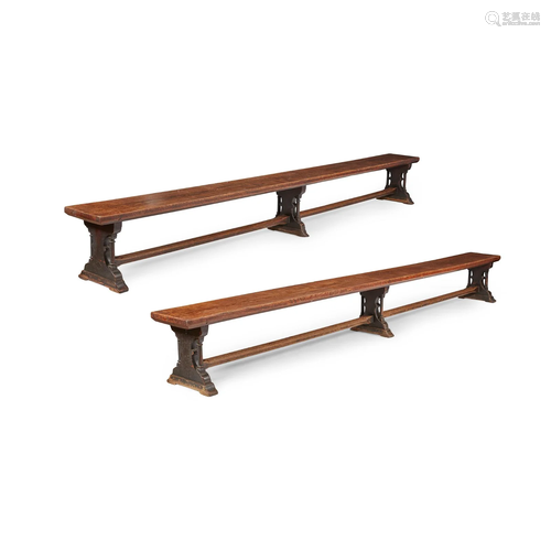 ENGLISH PAIR OF GOTHIC REVIVAL BENCHES, CIRCA 1870