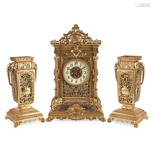 HERBERT MASON & CO., BIRMINGHAM CLOCK GARNITURE, CIRCA 1...