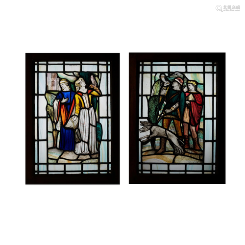 EDWARD WOORE (1880-1960) PAIR OF ARTS & CRAFTS STAINED G...