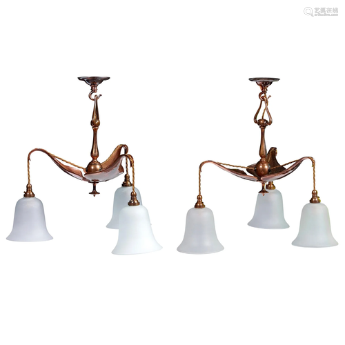 ENGLISH PAIR OF ARTS & CRAFTS CEILING LIGHTS, CIRCA 1900