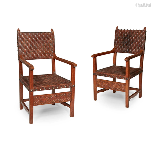 ENGLISH PAIR OF ARTS & CRAFTS ARMCHAIRS, CIRCA 1900