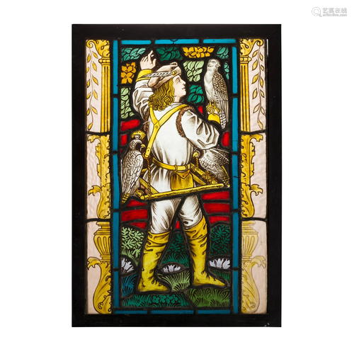 ENGLISH FOUR ARTS & CRAFTS STAINED GLASS PANELS, LATE 19...