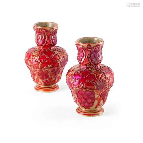 CRAVEN DUNHILL, JACKFIELD PAIR OF RED LUSTRE VASES, LATE 19T...