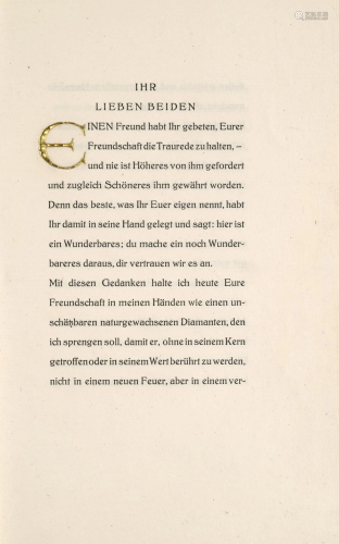 Binding, Rudolf Traurede. Einer Freundschaft gehalten. Mit e...