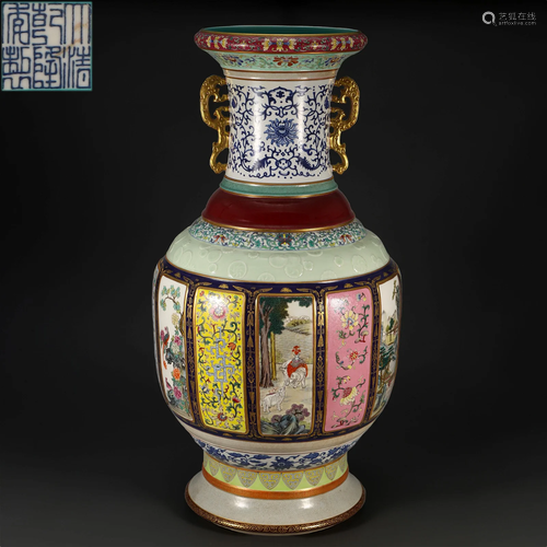 A Large Chinese Famille Rose Vase Qing Dyn.