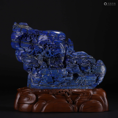 A Large Chinese Carved Lapis Boulder Qing Dyn.