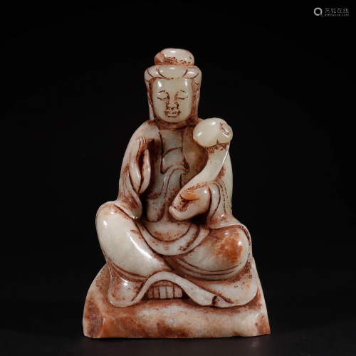 A Chinese Carved White Jade Guanyin Qing Dyn.