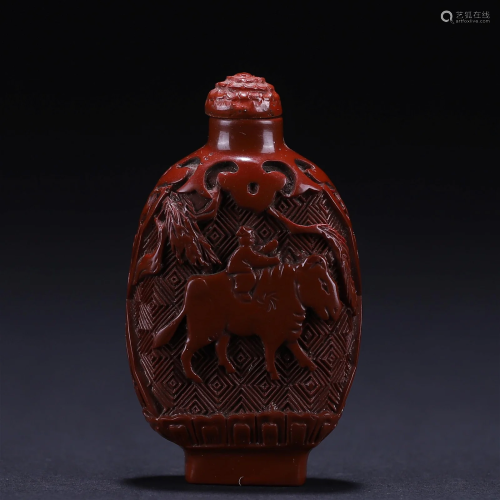 A Chinese Carved Cinnabar Lacquer Snuff Bottle Qing Dyn.