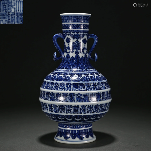 A Chinese Blue and White Vase Qing Dyn.