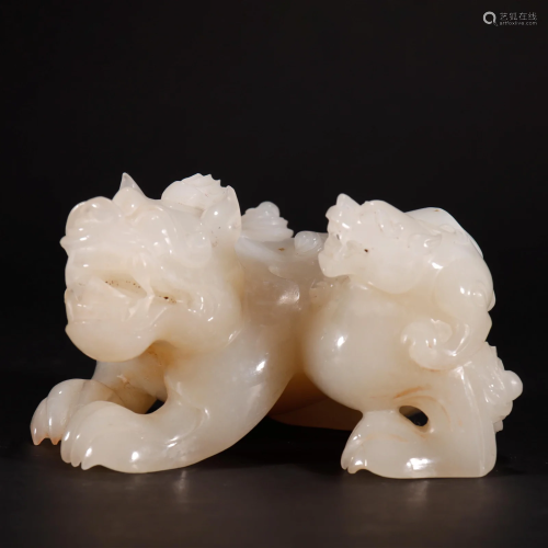 A Chinese Carved White Jade Mythical Beasts Group Han Dyn.