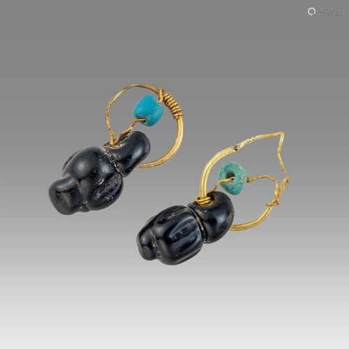 Ancient Roman Large Gold Pair of Earrings with Glass c.1st c...