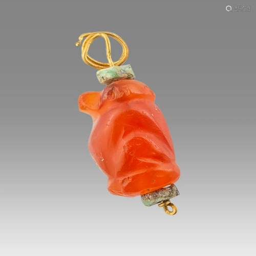 Ancient Roman Egypt Agate Baboon with Gold pendant c.1st cen...