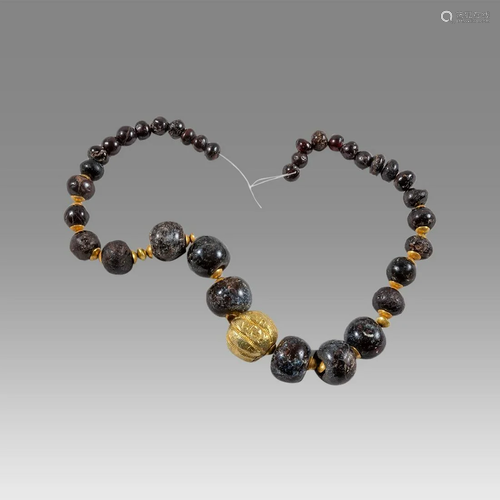 Ancient Roman Glass, Garnet and Gold Bead Necklace c.2nd-4th...