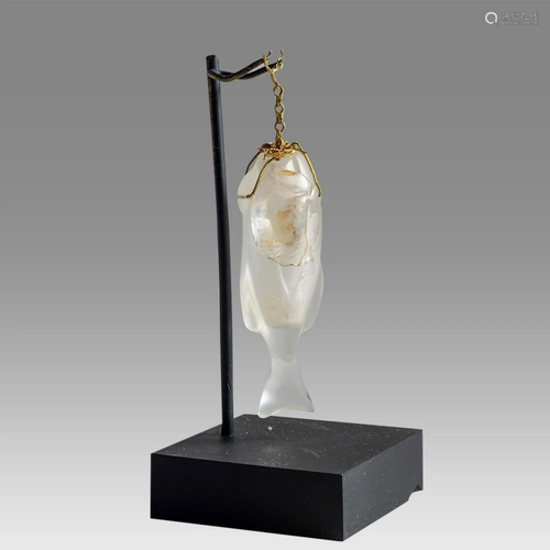 Roman Style Rock Crystal Fish With Gold pendant.