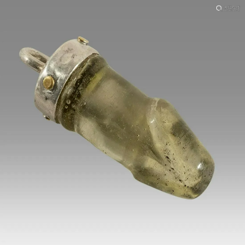 Roman Style Glass Phallus with Silver Mount.