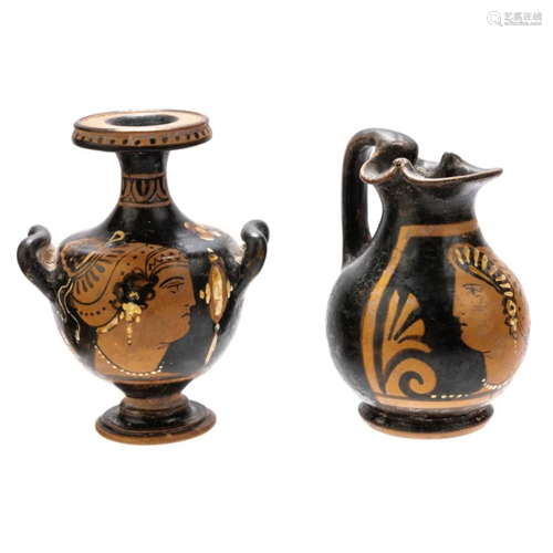 Lot of 2 Ancient Greek South Italian Red Figure Hydria, Oino...