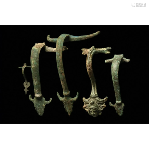 Lot of 5 Ancient Greco-Roman Bronze Vessel Handles c. 350 B....