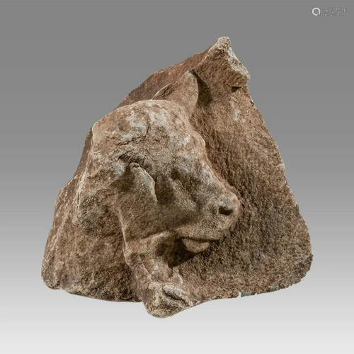 Ancient Roman Marble Bull Head Fragment Ca.1st-2nd century A...