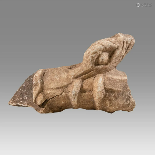 Ancient Roman Marble deer head over a hunters arm Ca.1st-2nd...