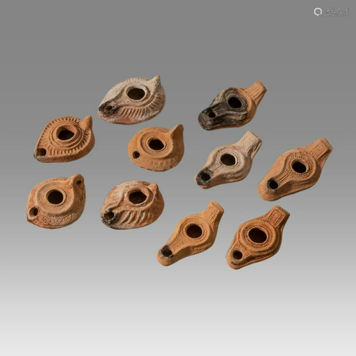 Lot of 10 Ancient Roman, Byzantine Terracotta Oil Lamps c.1s...