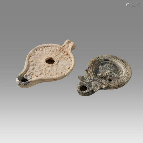 Lot of 2 Ancient Roman Terracotta Oil Lamps c.2nd century AD...