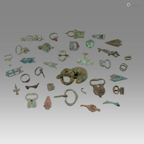 Lot of 32 Ancient Roman, Byzantine Bronze Buckles Misc c.2nd...