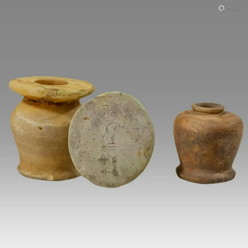 Lot of 2 Ancient Egyptian Alabaster Kohl Jars c.600 BC.