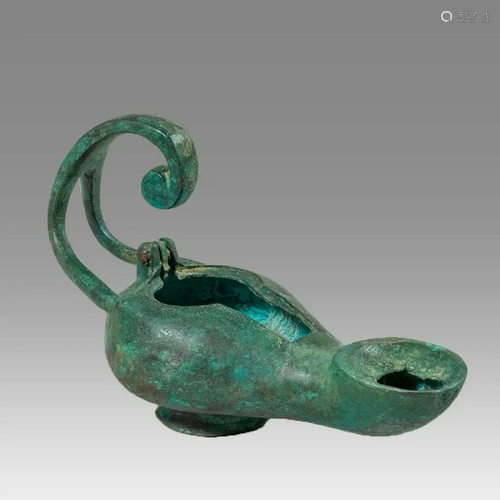 Ancient Byzantine Bronze Oil Lamp Ca. 6th century AD.