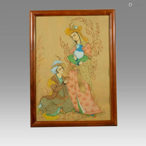 Large Persian Miniature Painting. Signed.