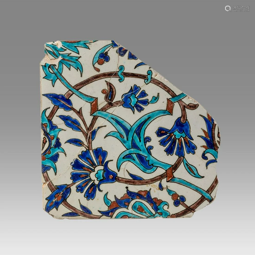 Turkish Ottoman Iznik Ceramic Tile c.17th century.