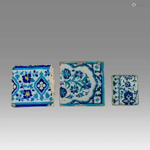 Lot of 3 Islamic Multan Ceramic Tiles c.18th century.