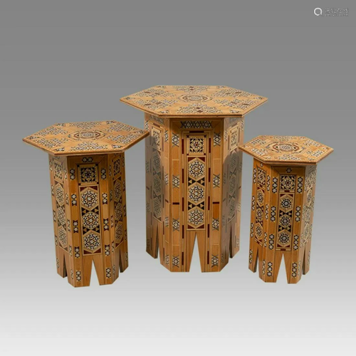 A Set Of Three SYRIAN Moorish octagonal Wood Tables