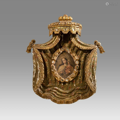 18th century Italian Gilded Wood Wall Mount with Virgin Mary...