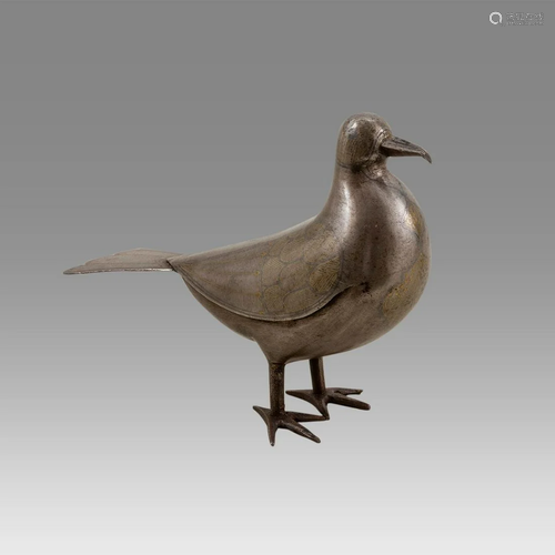 Persian Qajar Steel Bird with Gold Inlaid.