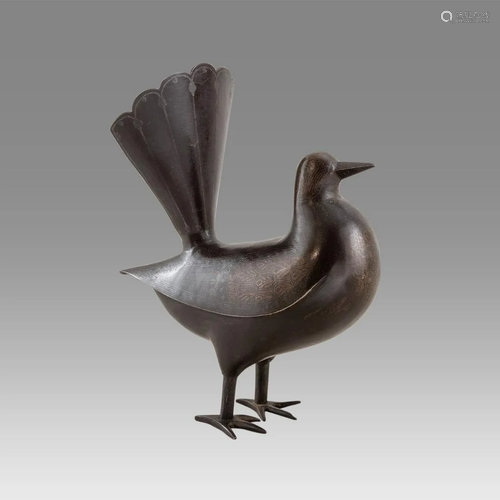 Persian Qajar Steel Bird with Silver Inlaid.