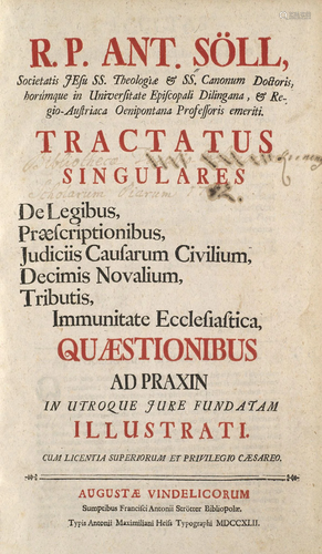 Söll, Anton Tractatus Singulares De Legibus, Praescriptionib...