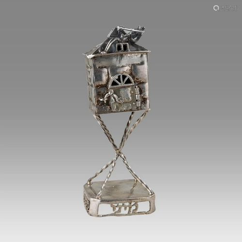 Israel, Judaica Silver Spice Box in form of Tower.