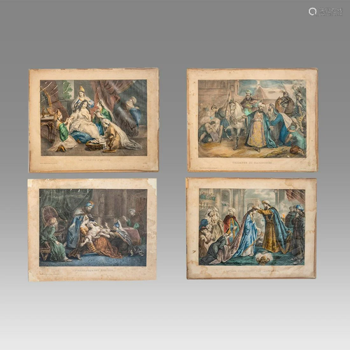 European, Lot of 4 Wood Block Prints.