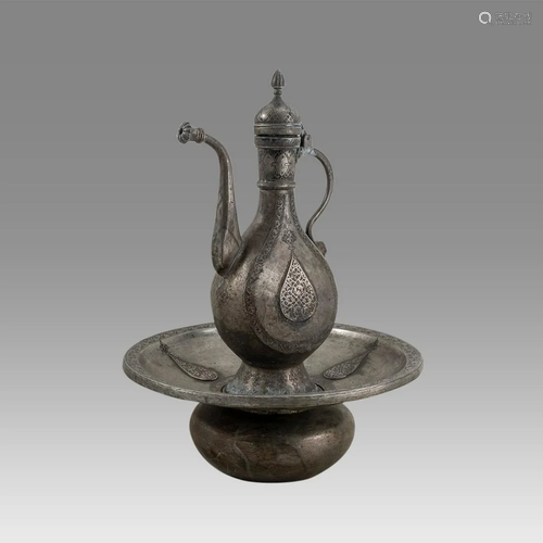 Islamic India Copper Basin and Ewer c.19th century.