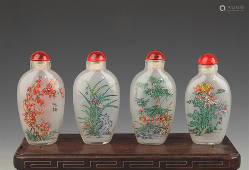 GROUP OF FINELY PAINTED GLASS SNUFF BOTTLE