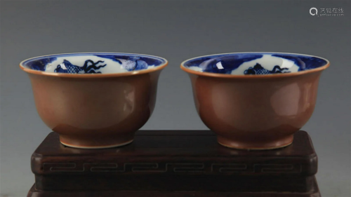 PAIR OF SAUCE GLAZED PORCELAIN CUP