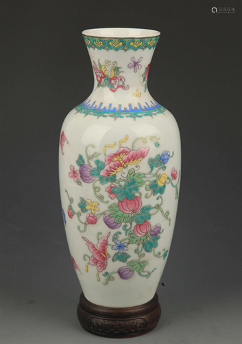 REAR FAMILLE ROSE BUTTERFLY PATTERN GUAN YIN STYLE VASE