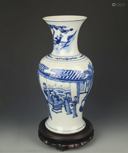 BLUE AND WHITE STORY PAINTED GUAN YIN STYLE VASE