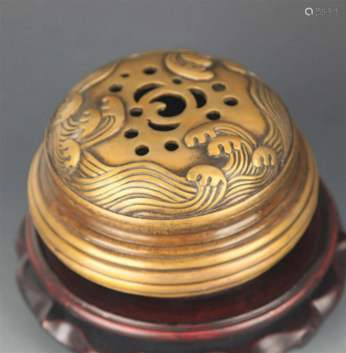 A FINE WAVE PATTERN BRONZE INCENSE BURNER