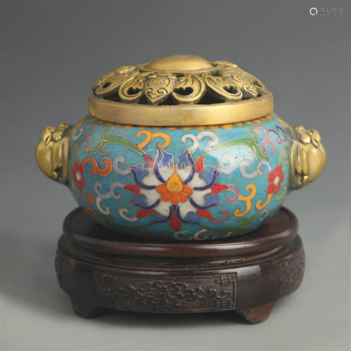 A FINE CLOISONNE ENAMEL FLOWER CARVING INCENSE BURNER