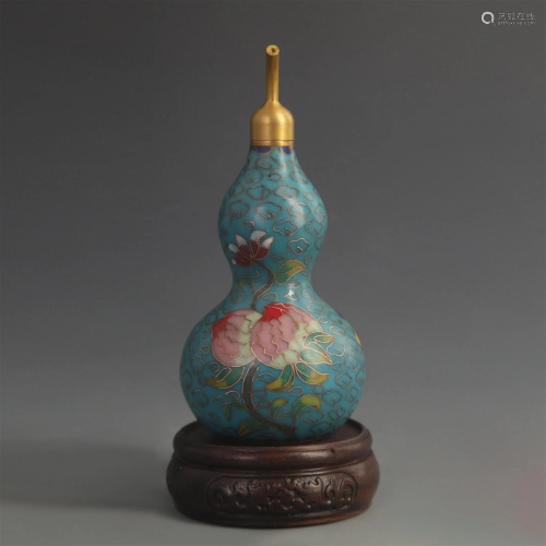 A FINE BRONZE CLOISONNE ENAMEL CALABASH BOTTLE