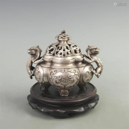 RARE WHITE BRONZE DRAGON SHAPE INCENSE BURNER