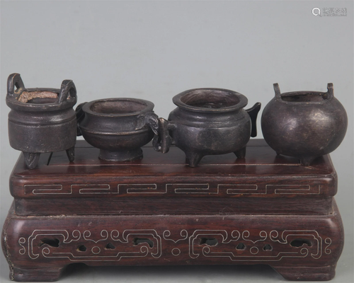 GROUP OF FOUR SMALL BRONZE CENSER