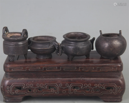 GROUP OF FOUR SMALL BRONZE CENSER